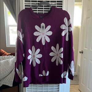 Torrid Purple Sweater with White Floral Design
